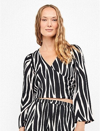Top corto de manga acampanada estampado animal print cebra