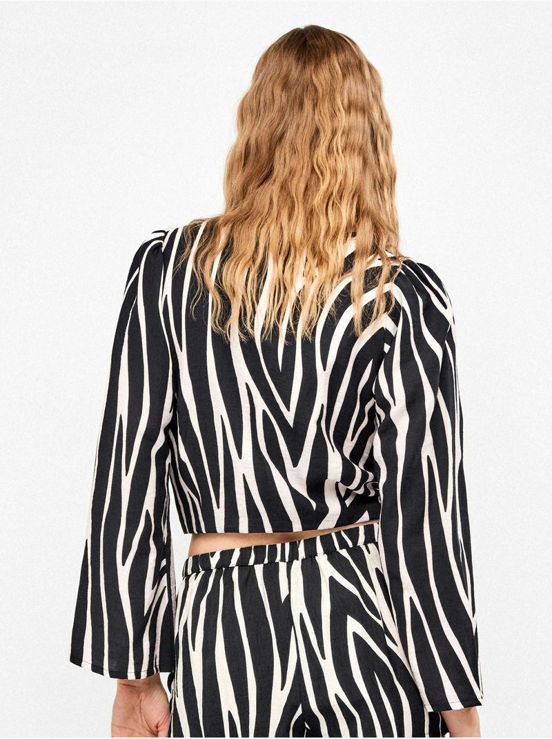 Top corto de manga acampanada estampado animal print cebra Multicolor - Kiabi