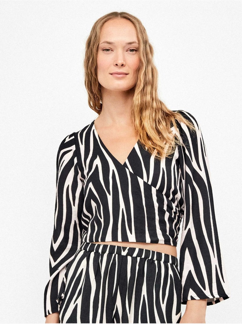 Top corto de manga acampanada estampado animal print cebra Multicolor - Kiabi