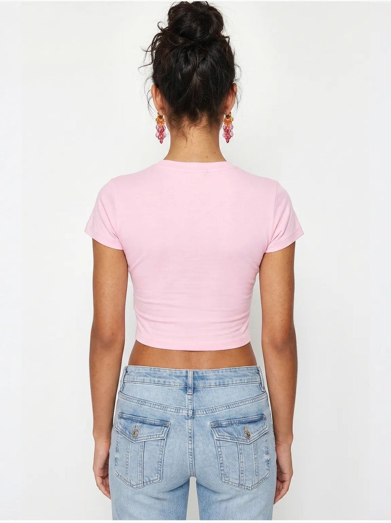Top corto de mujer slim fit de algodón y lycra lucci Rosa claro - Kiabi