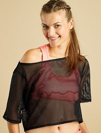 Accesorios - Top corto de rejilla en color flúor - Kiabi