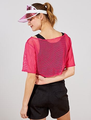 Accesorios - Top corto de rejilla en color flúor - Kiabi