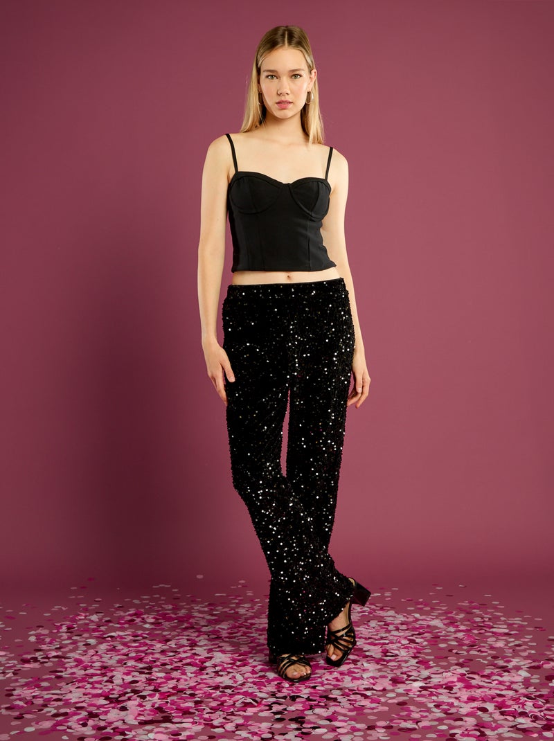 Top corto estilo corsé Negro - Kiabi