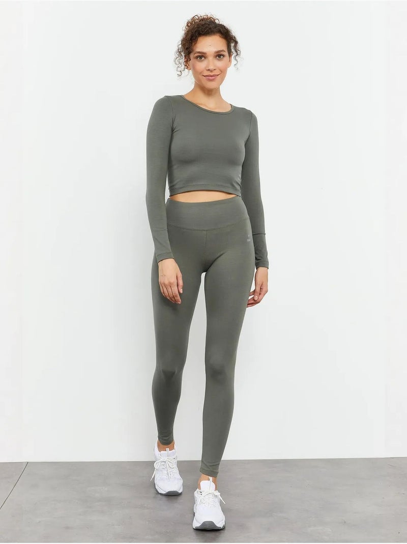 Top corto slim fit de manga larga tommy Caqui - Kiabi