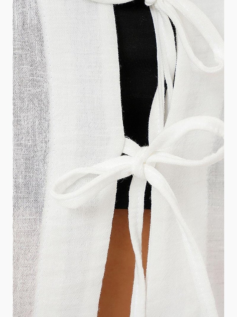 Top corto texturizado de mezcla de lino con cuello de pico bdart Blanco - Kiabi