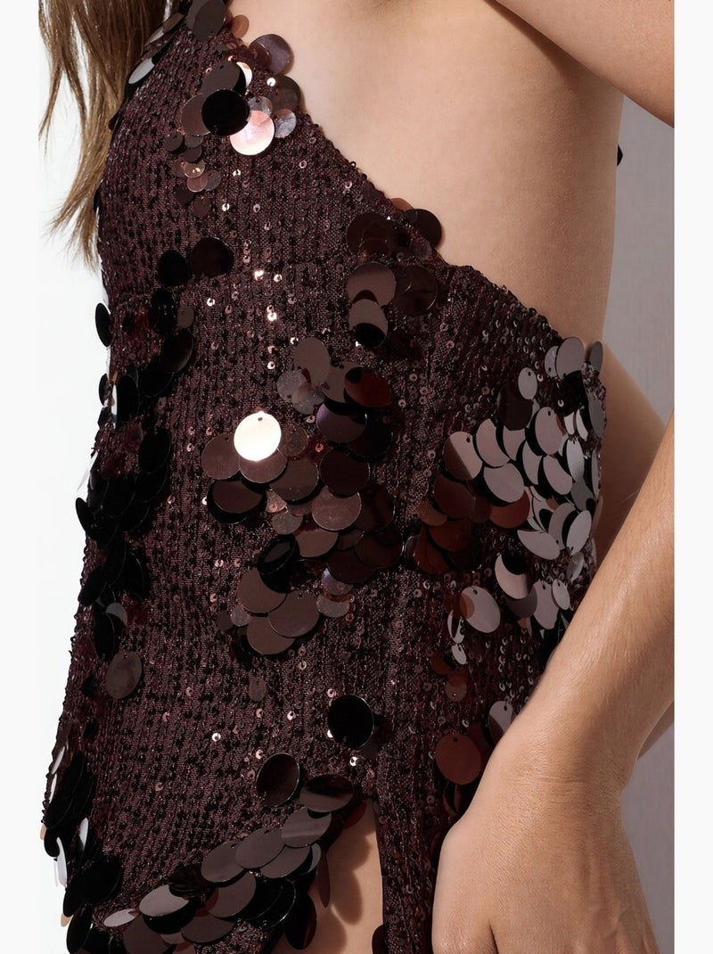 Top crop de mujer con cuello halter y detalle de lentejuelas busem Marrón - Kiabi