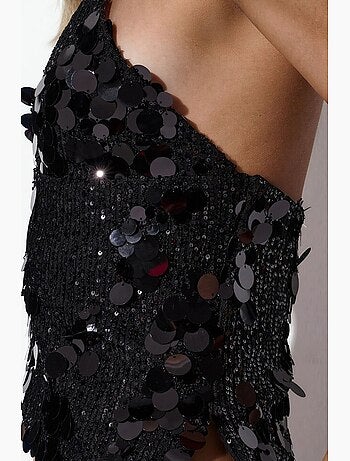 Top crop de mujer con cuello halter y detalle de lentejuelas busem