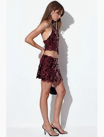 Top crop de mujer con cuello halter y detalle de lentejuelas busem