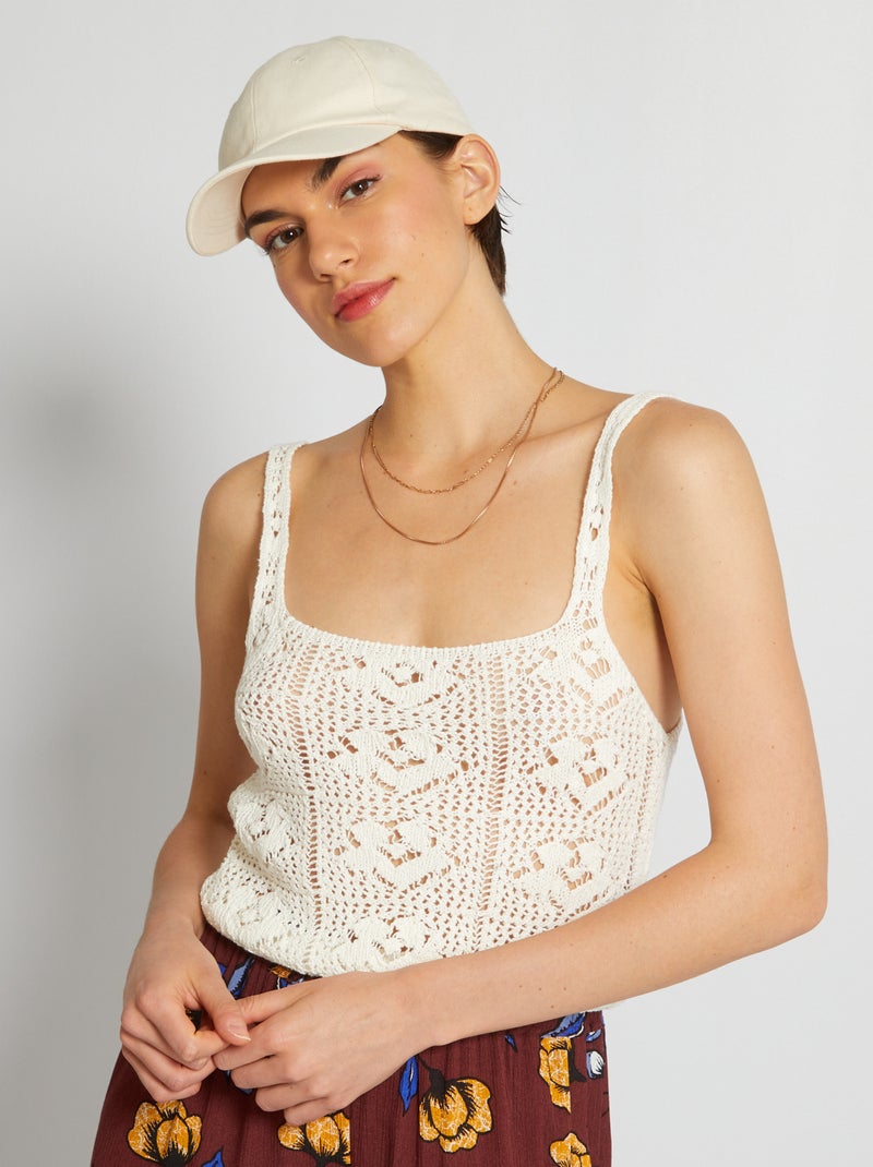 Top cropped de tirantes de ganchillo BLANCO - Kiabi