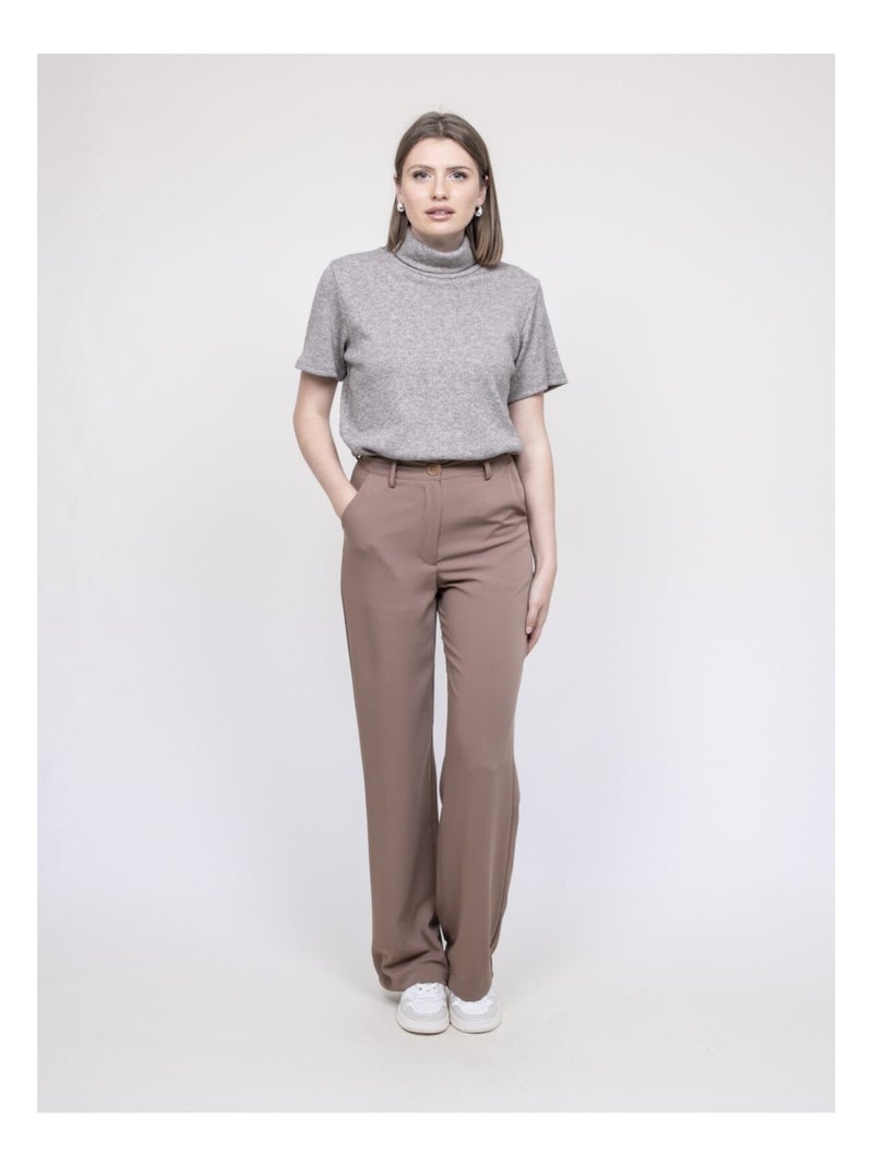Top cuello alto de manga corta FORTUNA Beige - Kiabi