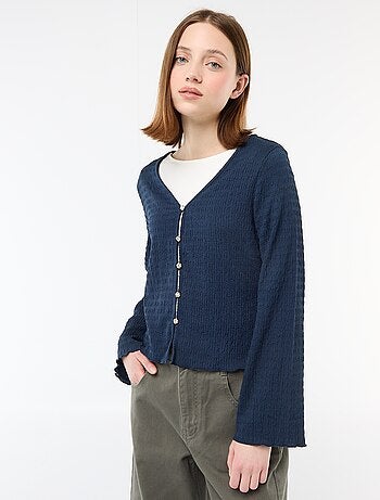 Top cuello en pico de punto abotonado