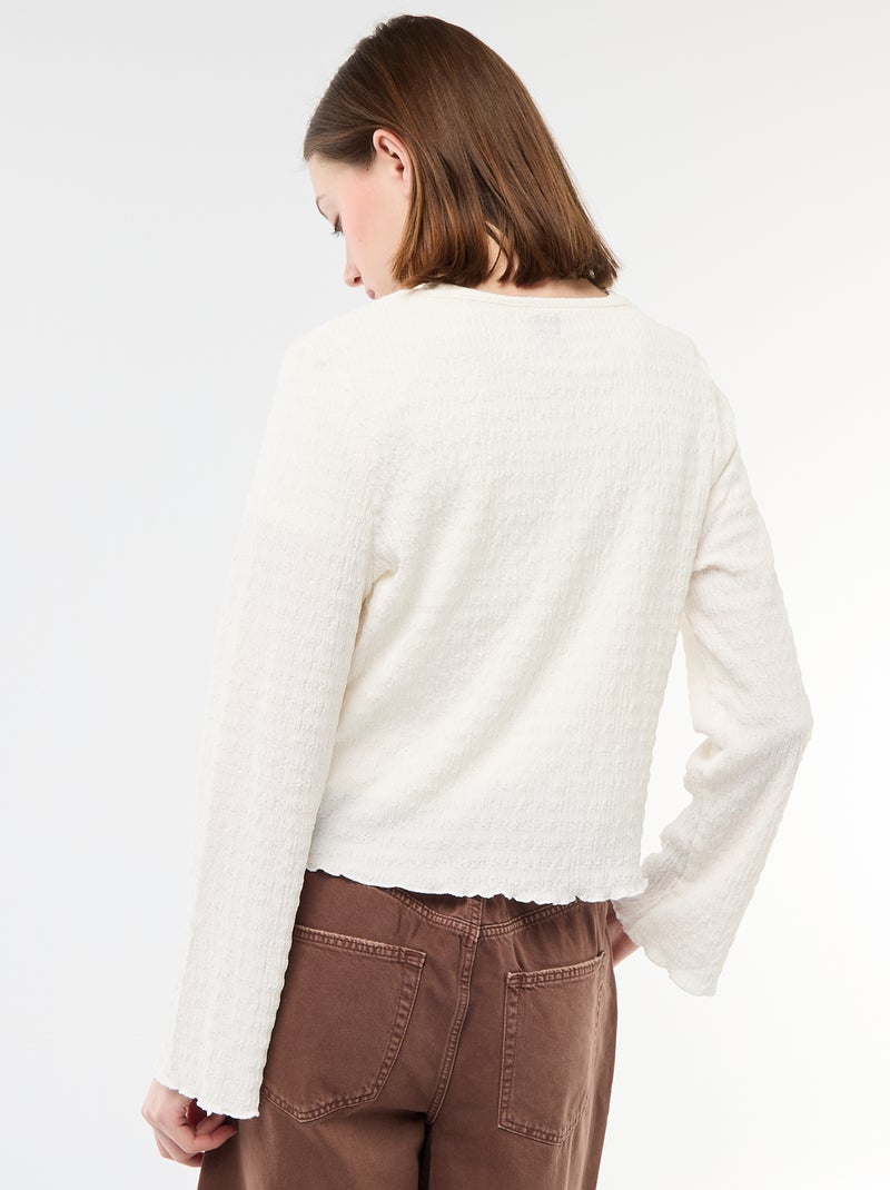 Top cuello en pico de punto abotonado Blanco - Kiabi