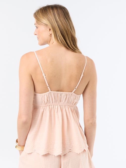 Top de algodón con bordes bordados - Kiabi