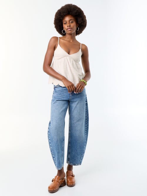 Top de algodón con bordes bordados - Kiabi