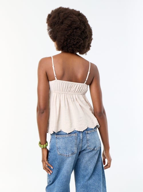 Top de algodón con bordes bordados - Kiabi