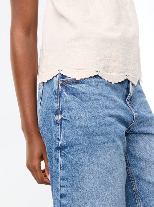 Top de algodón con bordes bordados - Kiabi