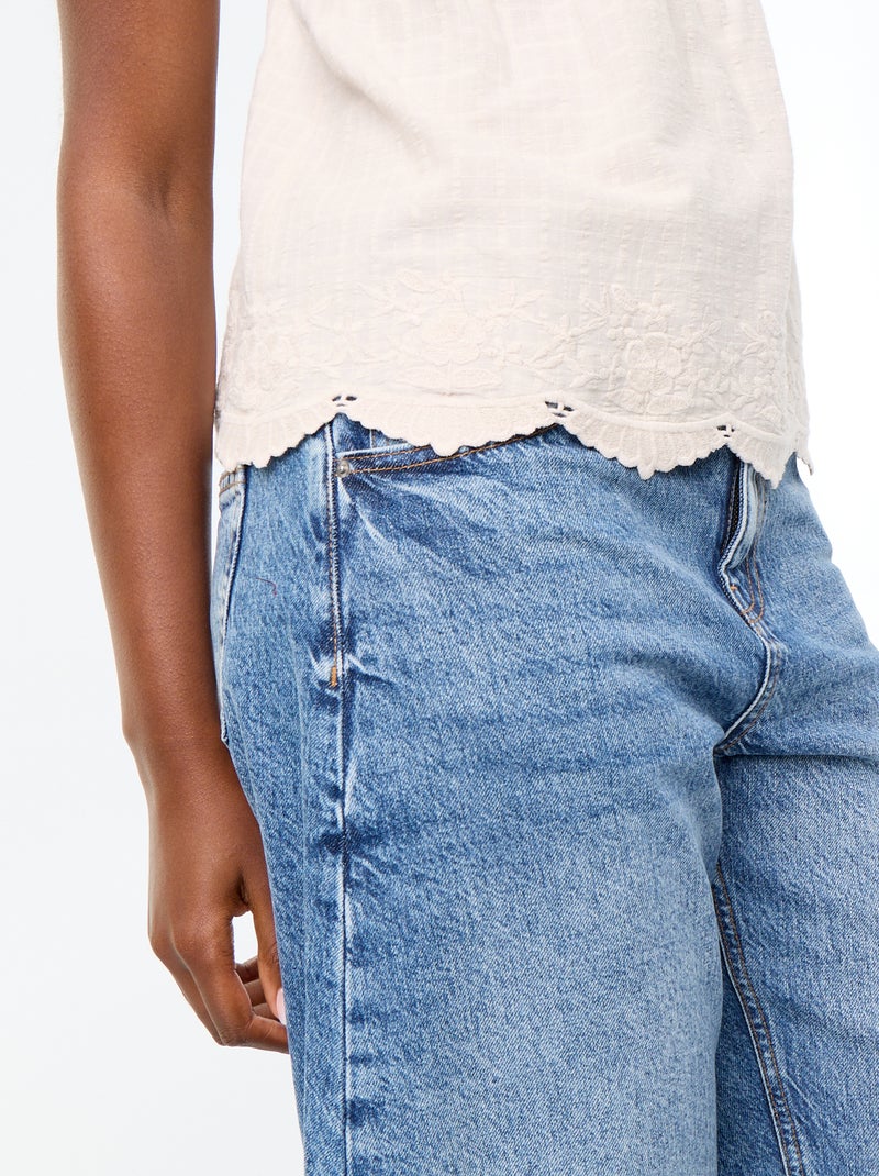 Top de algodón con bordes bordados Gris - Kiabi