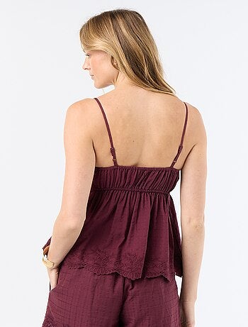 Top de algodón con bordes bordados