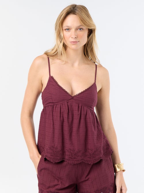 Top de algodón con bordes bordados - Kiabi