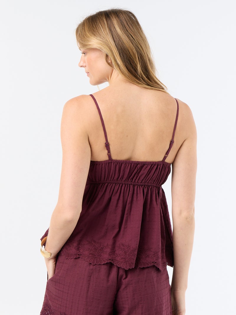 Top de algodón con bordes bordados Rojo - Kiabi