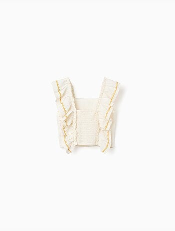 Top de algodón y lino con tirantes con volantes