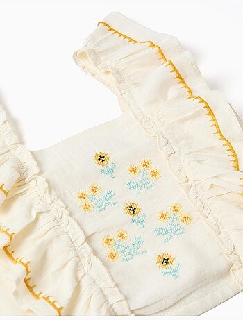 Top de algodón y lino con tirantes con volantes