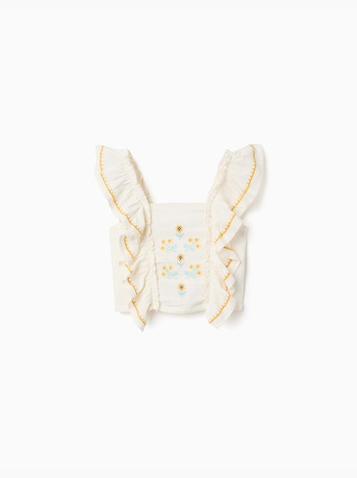 Top de algodón y lino con tirantes con volantes - Kiabi