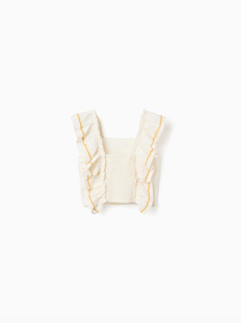 Top de algodón y lino con tirantes con volantes Beige claro - Kiabi
