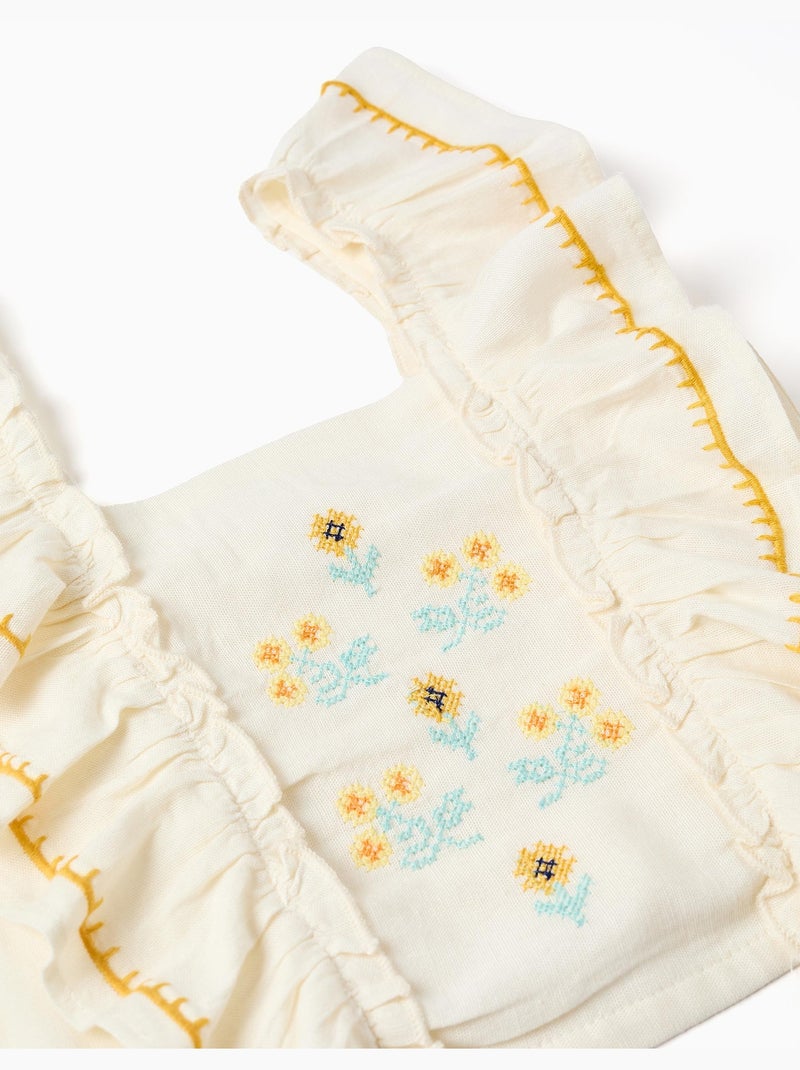Top de algodón y lino con tirantes con volantes Beige claro - Kiabi