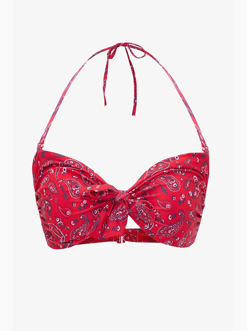 Top de bikini bandeau con estampado étnico, hebilla y bandana penti Rojo - Kiabi
