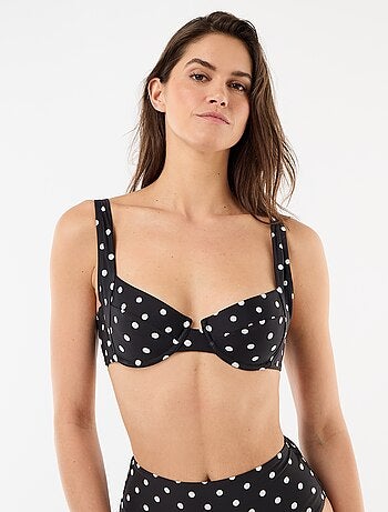 Top de bikini con aros y estampado de lunares