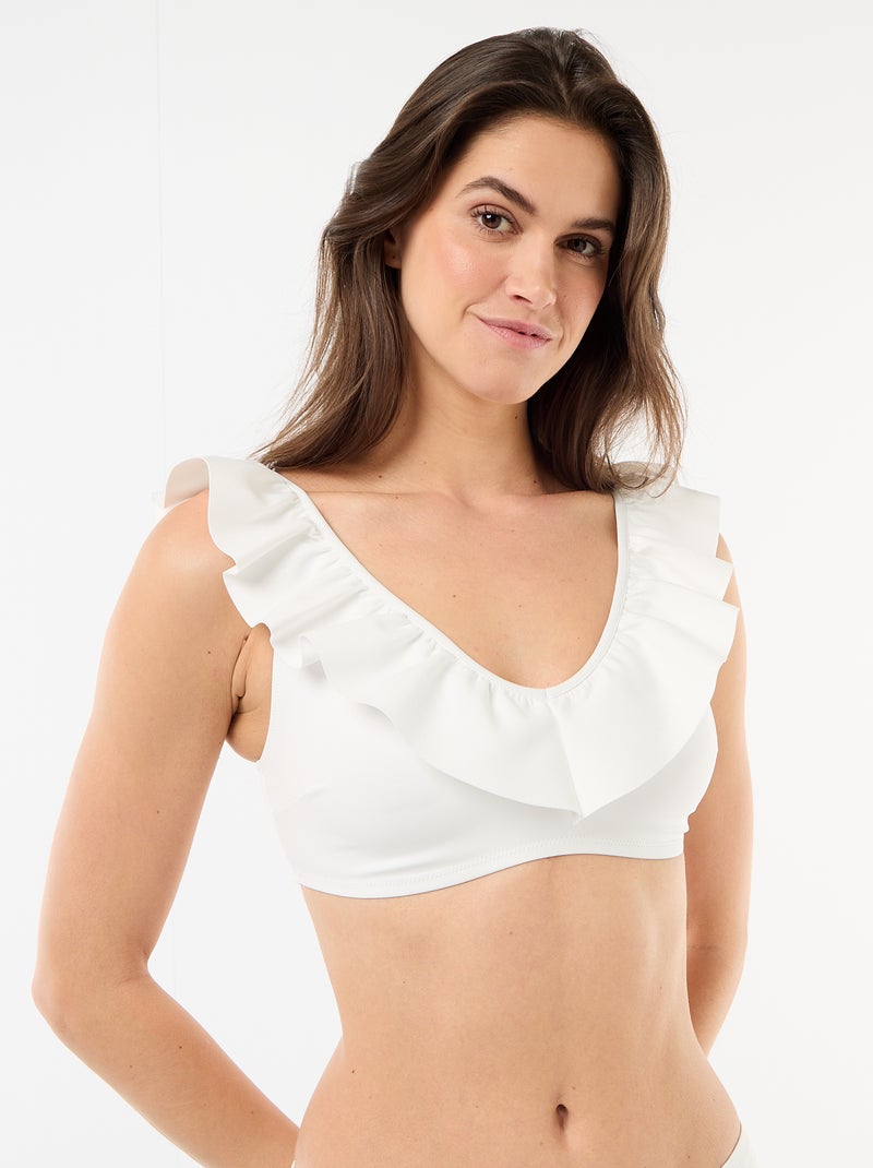 Top de bikini con volantes en microfibra suave Blanco - Kiabi