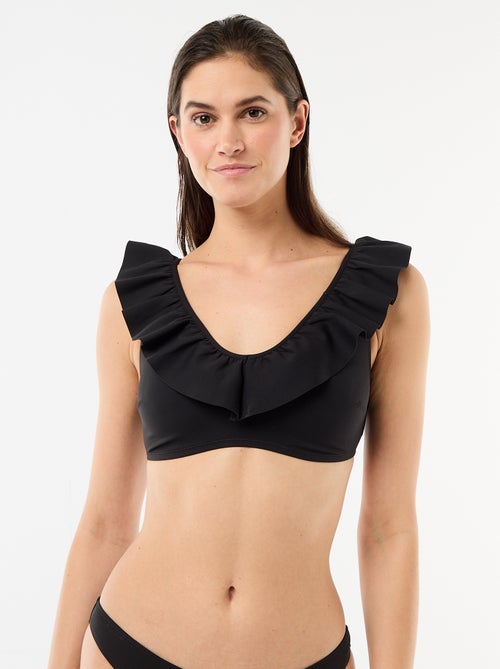 Top de bikini con volantes en microfibra suave - Kiabi