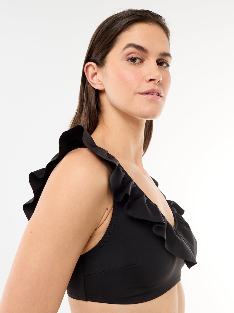 Top de bikini con volantes en microfibra suave Negro - Kiabi