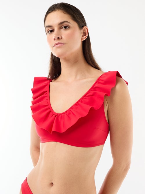 Top de bikini con volantes en microfibra suave - Kiabi