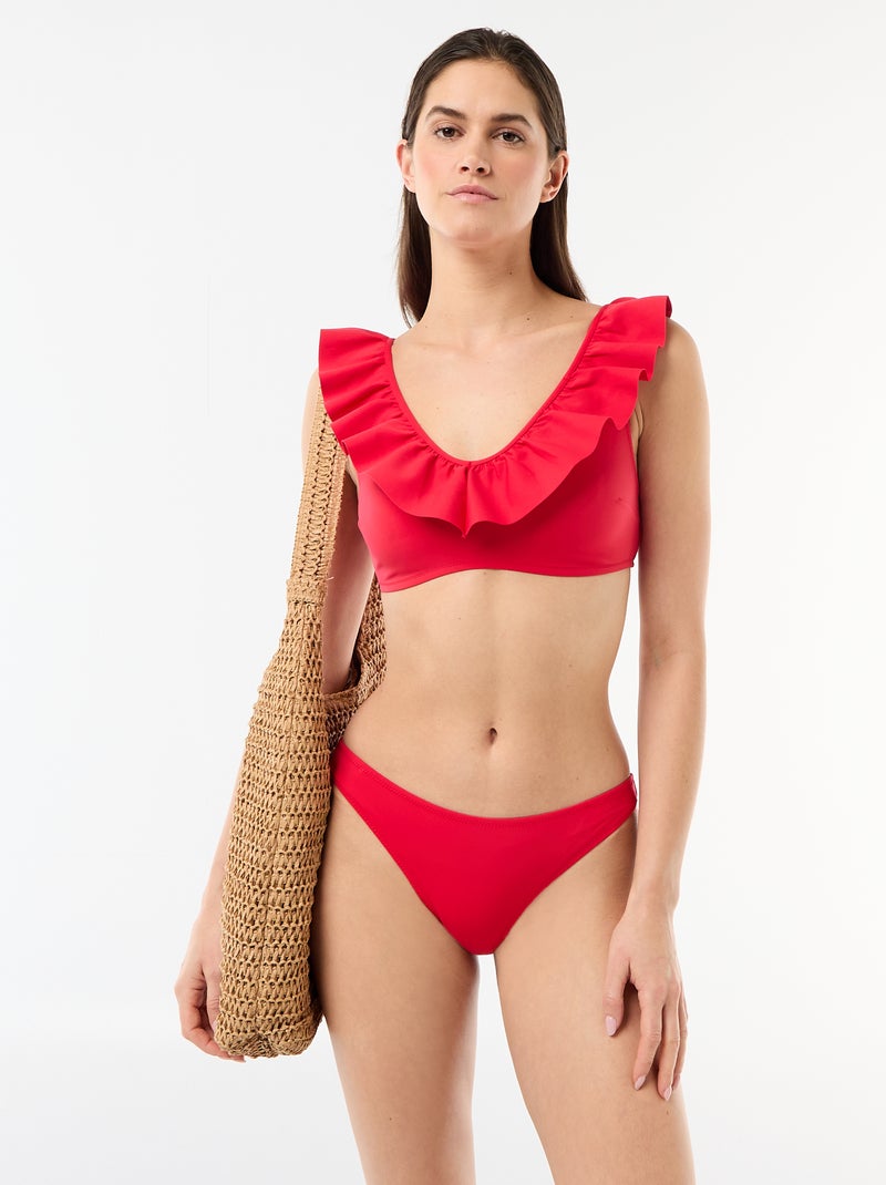 Top de bikini con volantes en microfibra suave Rojo - Kiabi