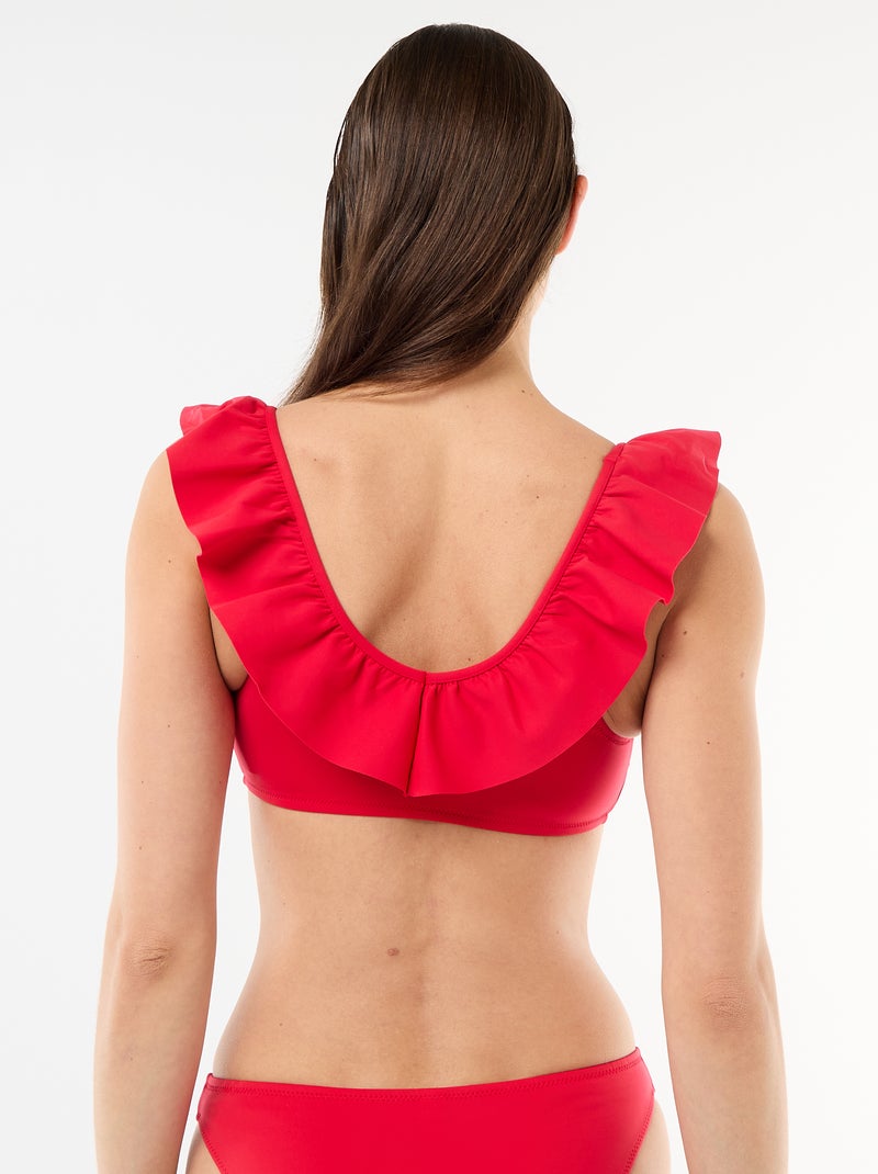 Top de bikini con volantes en microfibra suave Rojo - Kiabi