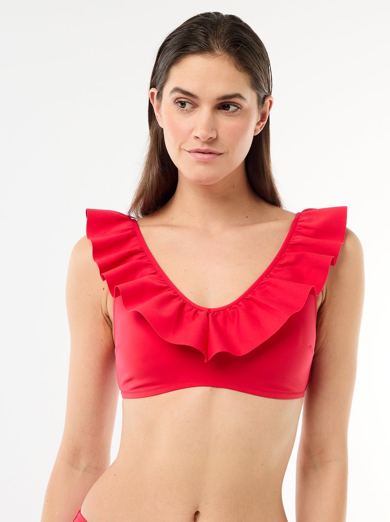 Top de bikini con volantes en microfibra suave Rojo - Kiabi