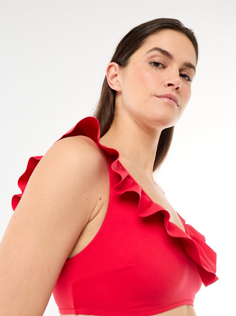 Top de bikini con volantes en microfibra suave Rojo - Kiabi