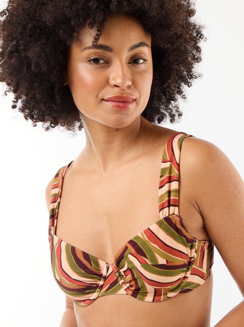 Top de bikini en microfibra estampada Beige - Kiabi