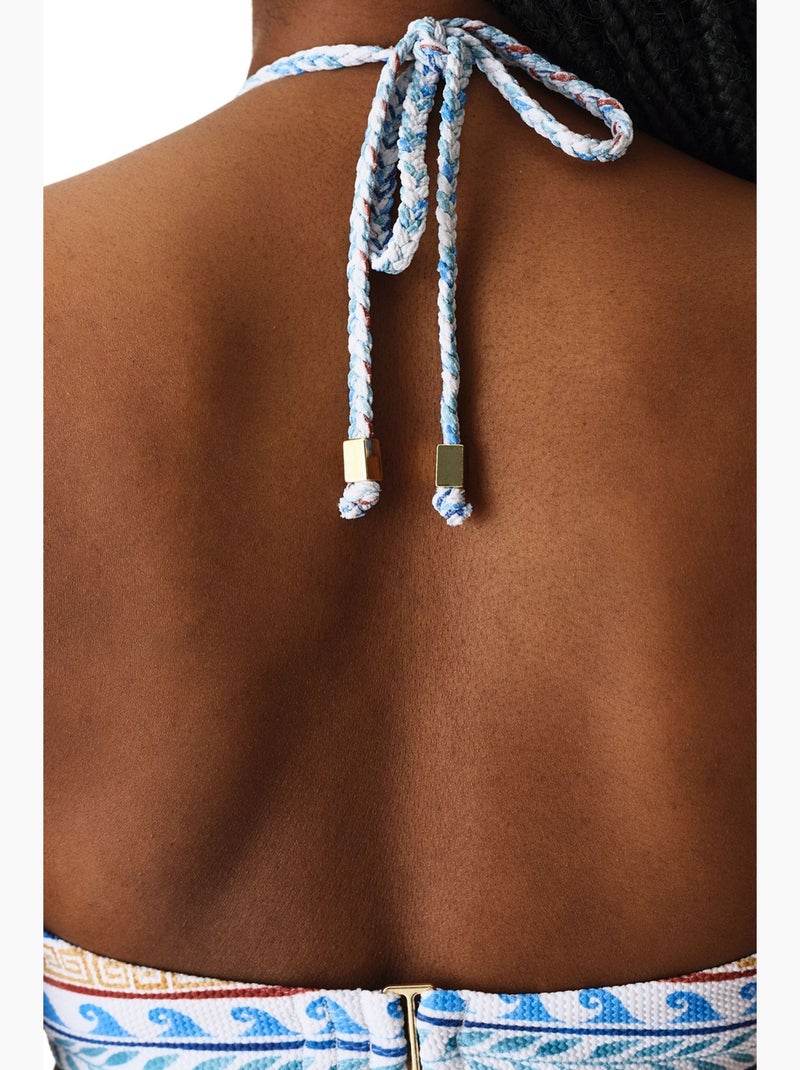 Top de bikini santorini con estampado étnico texturizado bandeau penti Blanco Azul - Kiabi
