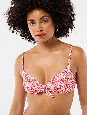 Top de bikini triangular floral con nudo