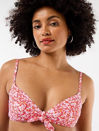 Top de bikini triangular floral con nudo