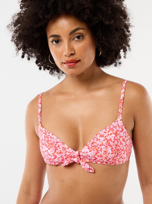 Top de bikini triangular floral con nudo - Kiabi