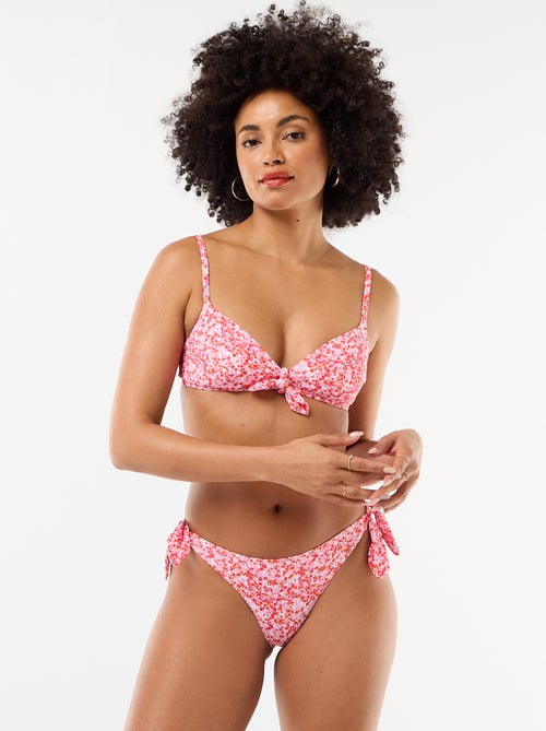 Top de bikini triangular floral con nudo - Kiabi
