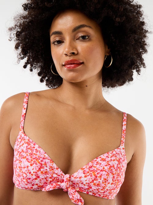 Top de bikini triangular floral con nudo - Kiabi