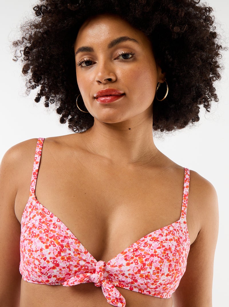 Top de bikini triangular floral con nudo Rosa - Kiabi