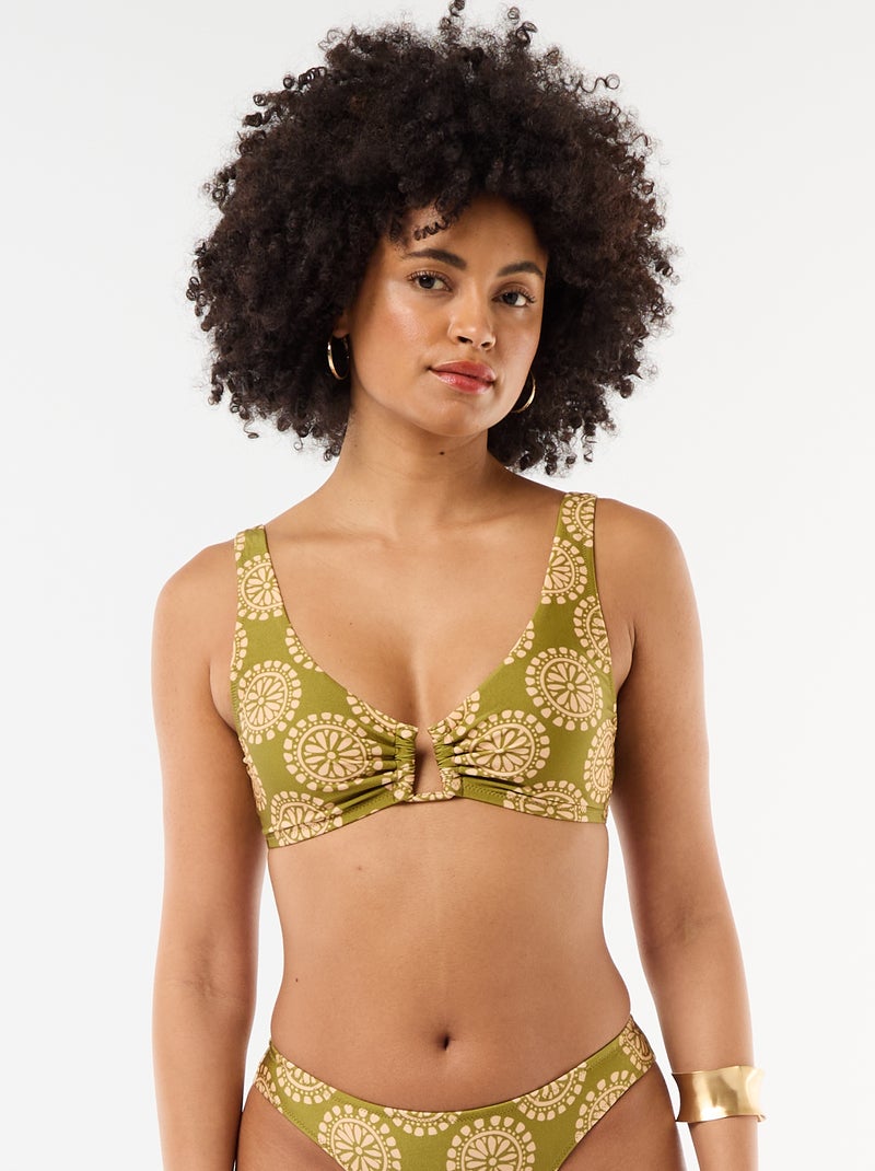 Top de bikini triángulo de microfibra estampado Verde - Kiabi