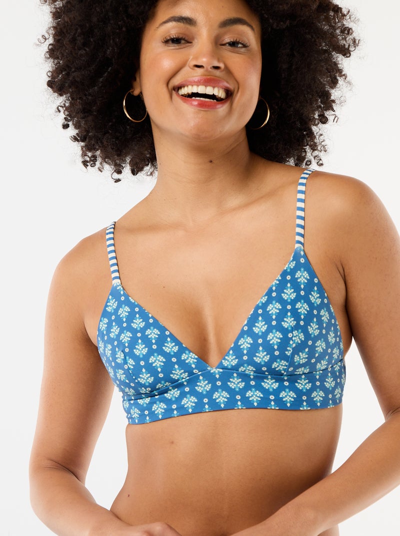 Top de bikini triángulo estampado reversible Azul - Kiabi