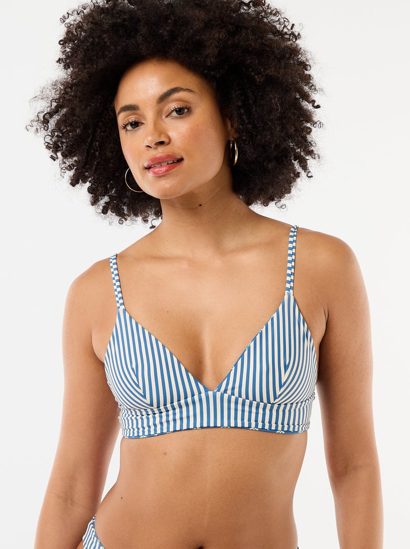 Top de bikini triángulo estampado reversible Azul - Kiabi
